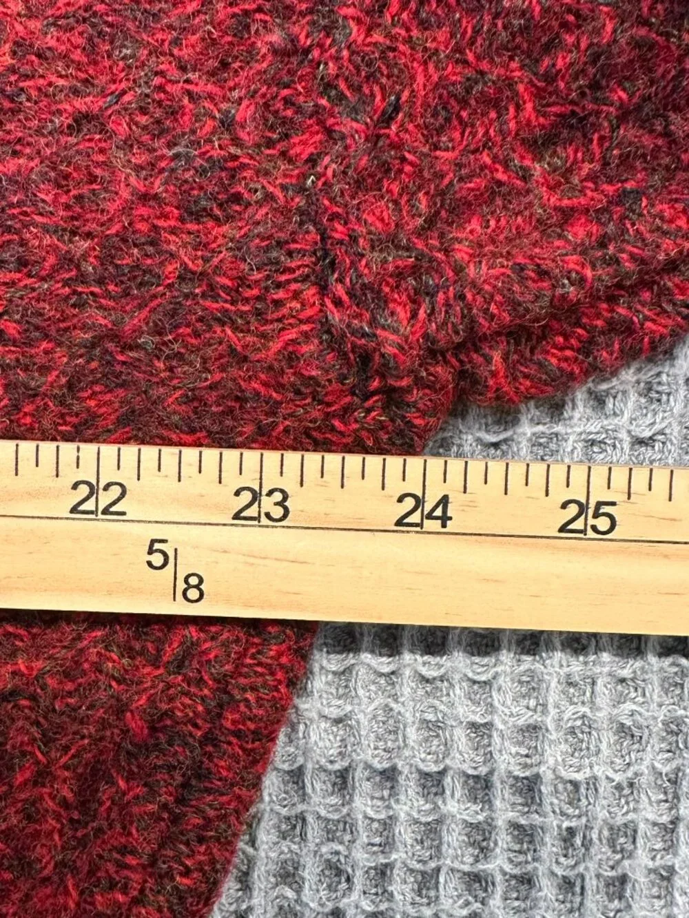 Vintage Crew Clothing Shetland Wool Sweater Large Red Marled Chunky Shawl Neck
